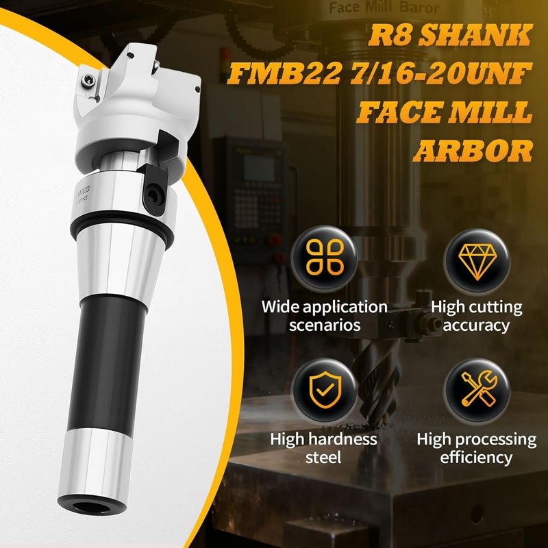 Jecoupoon Store R8 Shank FMB22 7/16-20UNF Face Mill Arbor, 400R 50MM End Milling Shell Cutter, 10Pcs APMT1604 Carbide Inserts and T15 Wrench - Image 4
